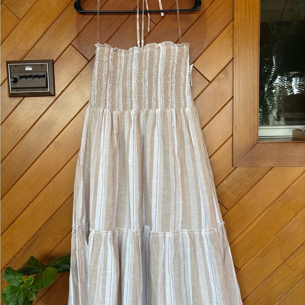 Deja Bleu Striped Beige Maxi Dress 100% cotton